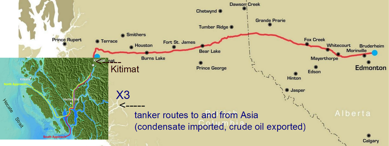Kitimat British Columbia Northern Gateway Pipelines tanker route China oil exports crude Enbridge Edmonton Natural Gas Condensate imports